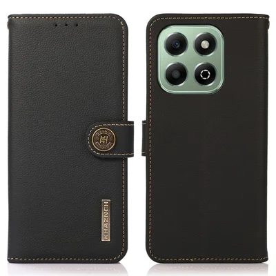 KHAZNEH For Honor X6b 4G Case Genuine Cow Leather RFID Blocking Wallet Phone Cover - Black