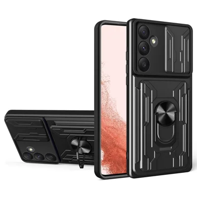 For Samsung Galaxy A55 5G Case PC+TPU Kickstand Phone Back Cover with Camera Slider - Black