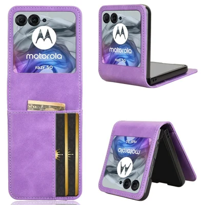 Wallet Case For Motorola Razr 70 / 60 / 50 5G / Razr 2026 / 2025 / 2024 Shockproof Leather Phone Cover - Purple