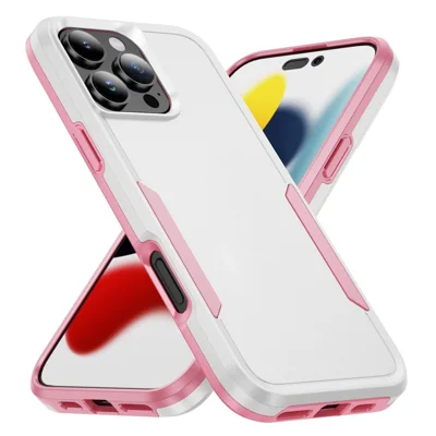 For iPhone 16 Pro Max Case PC+TPU Military Grade Drop Protective Phone Cover - White+Pink