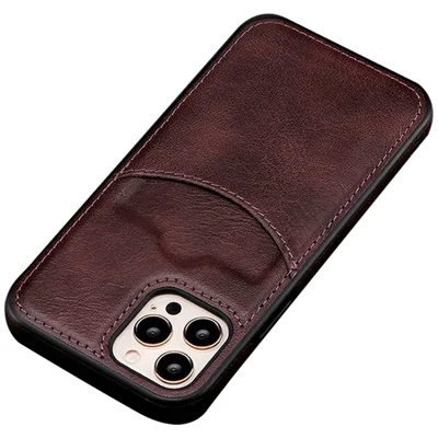 For iPhone 13 Pro Max 6.7 inch Business Style Card Slot Slim Fit Cell Phone Cover PU Leather+TPU Mobile Phone Case - Wine Red