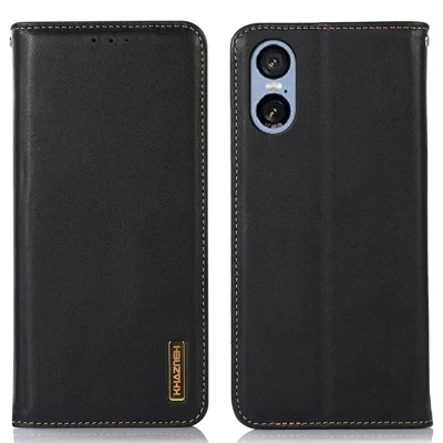 KHAZNEH For Sony Xperia 5 VI Case Genuine Cow Leather Wallet Phone Cover Nappa Texture - Black