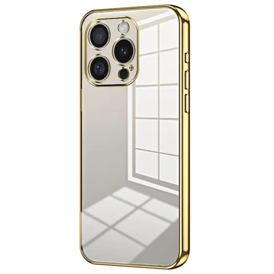 For iPhone 16 Pro Max Case Electroplating Frame Soft TPU Phone Cover - Gold