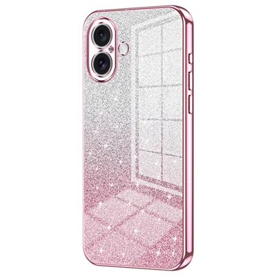 For iPhone 16 Case Electroplating Gradient Glitter TPU Phone Cover - Pink