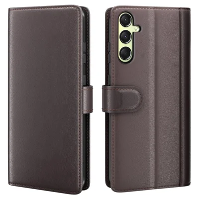 For Samsung Galaxy A16 5G / A16 4G Case Genuine Split Leather Phone Cover with Wallet Stand - Brown