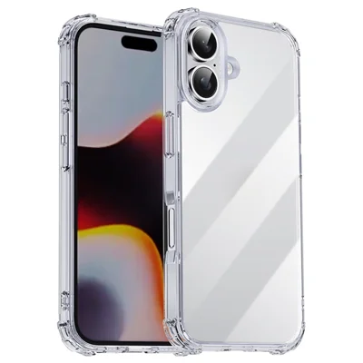 IPAKY för iPhone 16 Clear Phone Case med fyra hörn med stötskydd, slank bakplatta