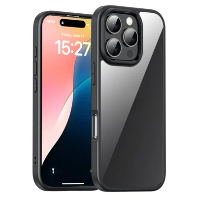 IPAKY For iPhone 16 Pro Clear Phone Case TPU + PC Anti-Fingerprint Back Cover - Black