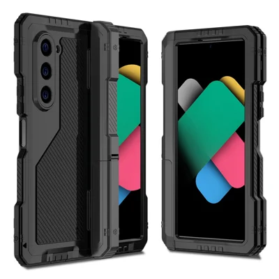 For Samsung Galaxy Z Fold6 5G Case Aluminium Alloy+Silicone Kickstand Cover with PET Screen Film - Black