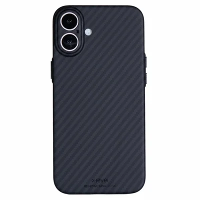 X-LEVEL For iPhone 16 Plus Magnetic Case Ultra-Thin PC Hard Phone Cover Carbon Fiber Texture - Black