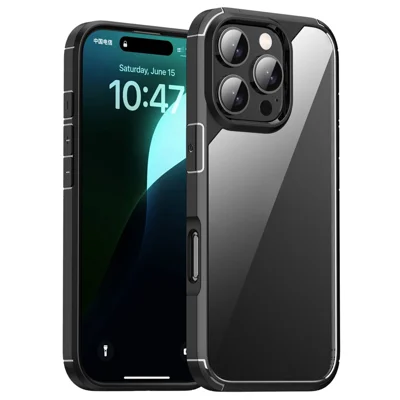 IPAKY til iPhone 16 Pro Max Case Skokbestandig PC+TPU Klar Bagplade Telefonbeskyttelse - Sort