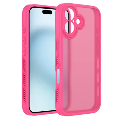 Voor iPhone 16 Plus hoesje PC+TPU transparant mat huidgevoel telefoonhoesje warmteafvoer - Roze