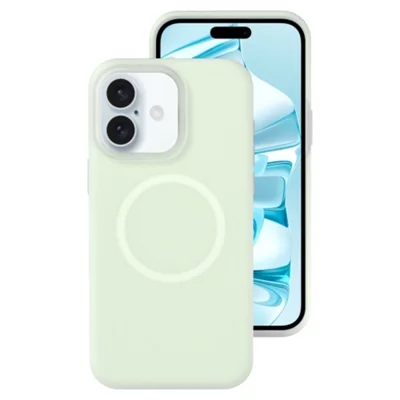 For iPhone 16 Magnetic Case Liquid Silicone Shockproof Phone Cover - Mint Green