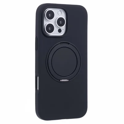 X-LEVEL For iPhone 16 Pro Max Case Compatible with MagSafe Rotatable Kickstand Liquid Silicone Phone Cover - Black