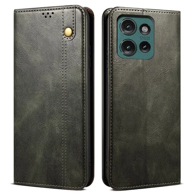 For Motorola Edge 50 5G Case Crazy Horse Texture Waxy Leather Wallet Stand Cover - Green