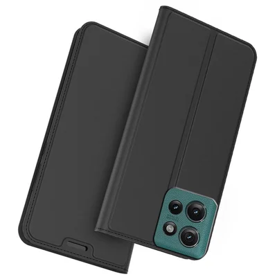 For Motorola Edge 50 5G Case PU Leather Phone Cover with Card Holder Stand Magnetic Closure - Black