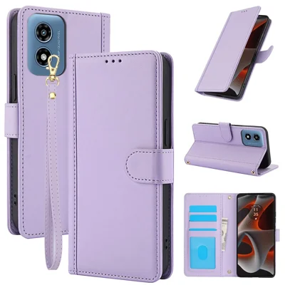SY-003 For Motorola Moto G 5G (2024) / Moto G Play 5G (2024) Case PU Leather Stand View Phone Wallet Cover with Hand Strap - Purple