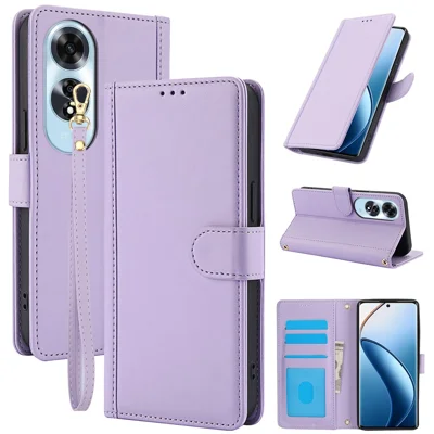 SY-003 Voor Oppo A60 4G Hoesje PU Leren Stand View Telefoon Portemonnee Cover met Handtas - Paars
