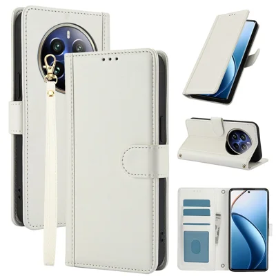 SY-003 For Realme 12 4G / 12+ 5G / Narzo 70 5G / Narzo 70 Pro 5G / P1 5G Case PU Leather Phone Wallet Cover with Hand Strap - White