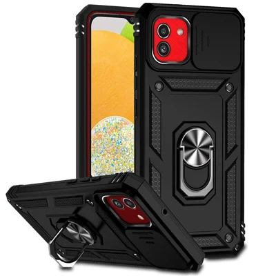 For Samsung Galaxy A03 (166.5mm) PC + TPU Kickstand Phone Case Slide Camera Protection Back Cover - Black