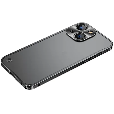 For iPhone 15 Plus Metal Clear Case Safety Lock Matte Anti-Fingerprint Back Cover - Black