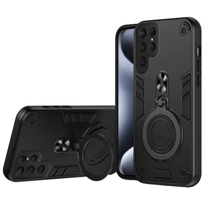 For Samsung Galaxy S24 Ultra Case Rotatable Kickstand PC+TPU Drop Protection Phone Cover - Black