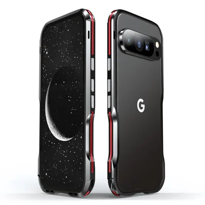 LUPHIE For Google Pixel 9 Pro XL Case Metal Bumper Frame Shockproof Phone Cover - Black / Red