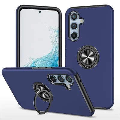 For Samsung Galaxy S24 FE Case PC+TPU Phone Cover with Rotatable Ring Holder - Blue
