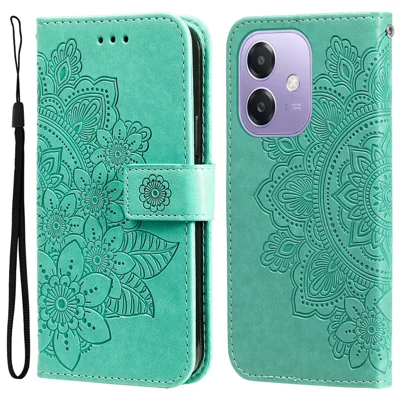 For Oppo A5x 5G / A3x 4G / A3x 5G (India) Case Floral Pattern PU Leather Wallet Stand Phone Cover - Green