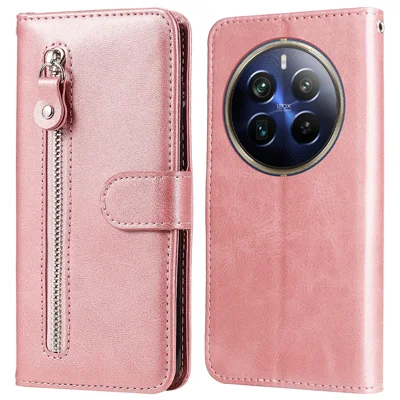 For Realme 13 Pro 5G (Global) / 13 Pro+ 5G (Global) / P1 Pro 5G / 12 Pro+ 5G / 12 Pro 5G Case Zipper Wallet PU Leather Phone Cover - Pink
