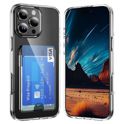 För iPhone 16 Pro Clear Case TPU+PC+Acryl mobilskal med kortficka