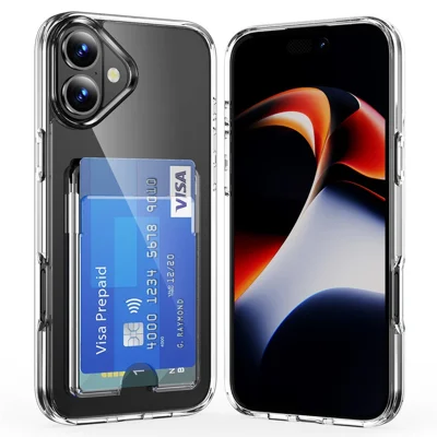For iPhone 16 Clear Case TPU+PC+Acryl mobiltelefonbeskyttelse med kortlomme