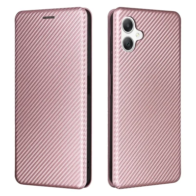 For Samsung Galaxy A06 4G Case Carbon Fiber Texture Drop-Proof PU Leather Phone Cover - Rose Gold