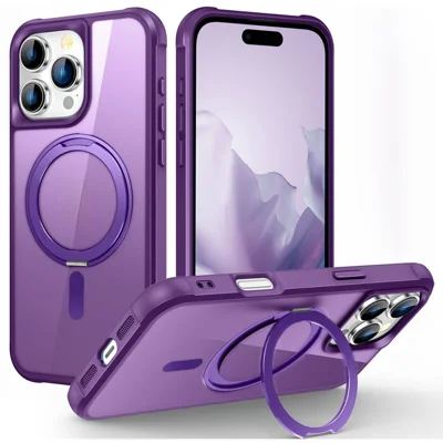 Voor iPhone 16 Pro-hoesje compatibel met MagSafe draaibare ringstandaard TPU+PC telefoonhoes - Paars