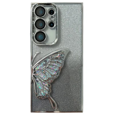 For Samsung Galaxy S24 Ultra Case Quicksand Butterfly TPU Phone Cover with Glass Lens Film - Silver