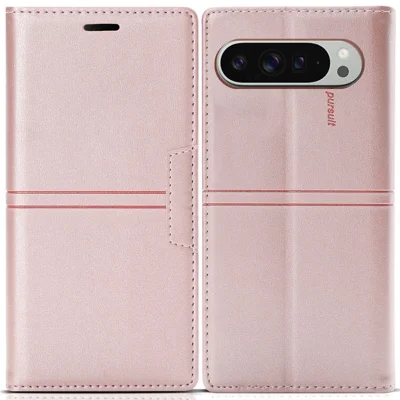 For Google Pixel 9 Pro XL Wallet Case Magnetic Closing Leather Phone Cover - Rose Gold