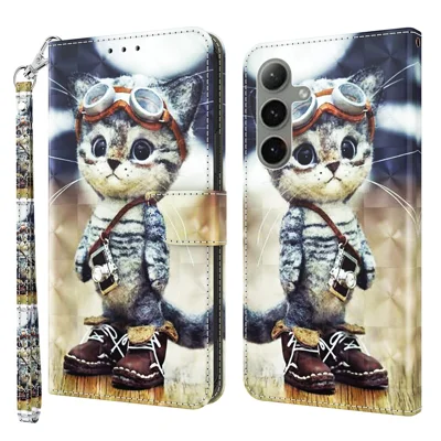 For Samsung Galaxy S24 FE Case Stand Pattern Printing Leather Phone Cover - Standing Cat