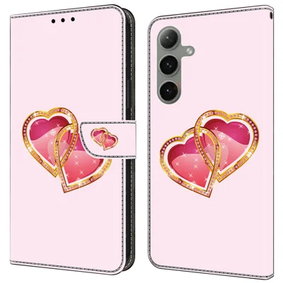 For Samsung Galaxy S24 FE Case Pattern Printed Protective Leather Flip Phone Case - Love Peach