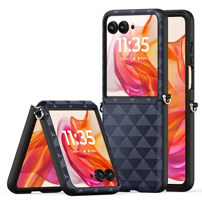 DUX DUCIS Fitt Series for Motorola Razr 50 Ultra 5G Case Rhombus Leather+TPU Phone Cover - Blue