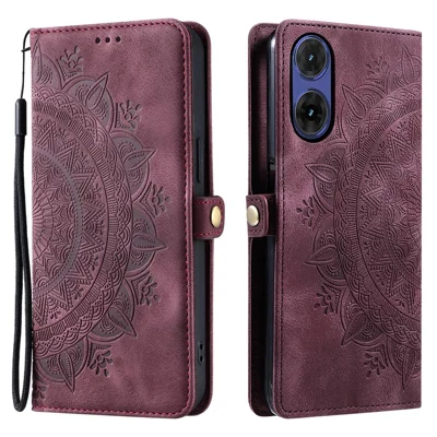 Style 016 For Motorola Moto G85 5G / S50 Neo 5G Case Skin Feel Totem Imprinted Wallet Leather Phone Cover - Wine Red