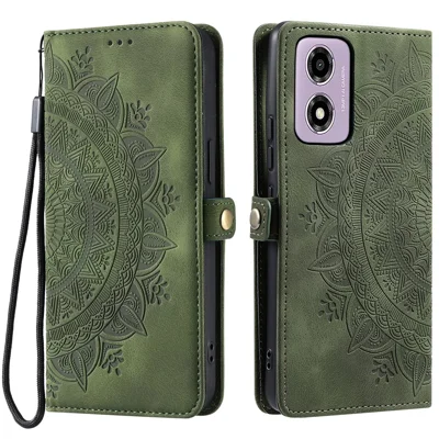 Styl 016 Dla Motorola Moto E14 4G / G24 4G / G04 4G Etui Skórzane Dotykowe Z Portfelem Z Nadrukiem Totem - Zielono-Czarny