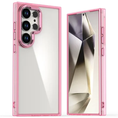 For Samsung Galaxy S24 Ultra Case Shockproof TPU+PC Hybrid Clear Phone Cover - Pink