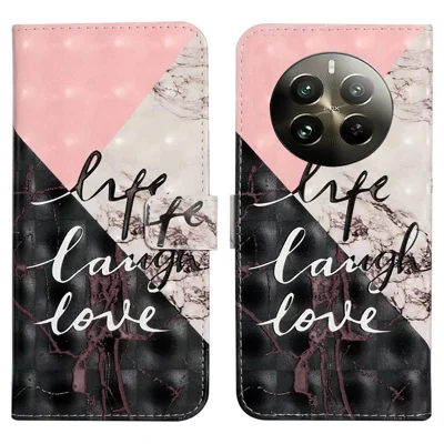 For Realme 12 4G / 12+ 5G Case 3D Creative Pattern PU Leather Stand Phone Cover - Tri-Color Marble