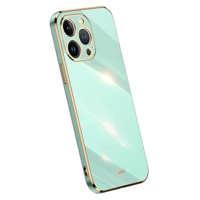 XINLI voor iPhone 16 Pro Max hoesje TPU telefoonhoes met gegalvaniseerde rand - Cyaan