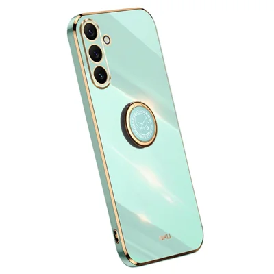 XINLI For Samsung Galaxy A16 5G / A16 4G Case Ring Kickstand Electroplating TPU Phone Cover - Cyan