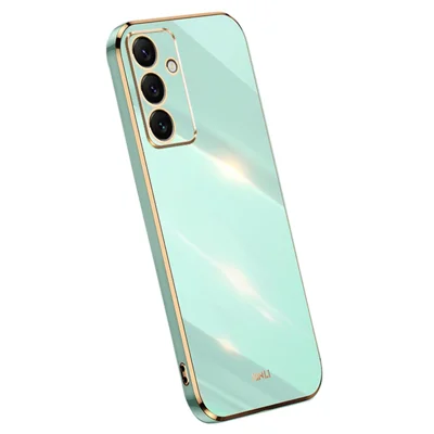XINLI For Samsung Galaxy S24 FE Case TPU Phone Cover with Electroplating Frame - Cyan