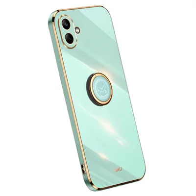XINLI For Samsung Galaxy A06 4G Case Ring Kickstand Electroplating TPU Phone Cover - Cyan