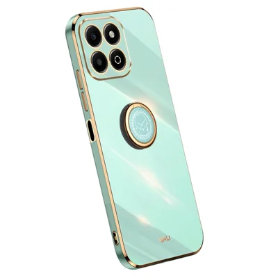 XINLI For Honor X6b 4G Case Ring Kickstand Electroplating TPU Phone Cover - Cyan