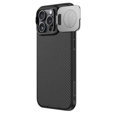 NILLKIN Camshield Prop Magnetische Serie voor iPhone 16 Pro Max Hoesje Compatibel met MagSafe PC+TPU Telefoonhoesje met Camerabeschermer - Zwart - Zwart