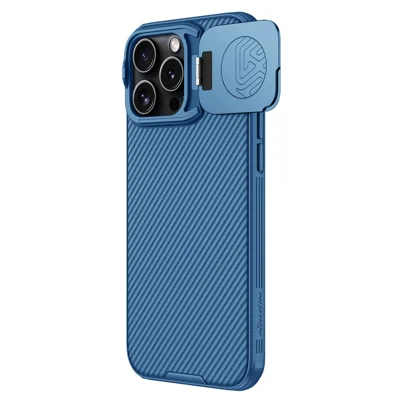 NILLKIN Camshield Prop Series til iPhone 16 Pro Max Etui med Skydebeskyttelse for Kamera PC + TPU Telefondæksel - Blå