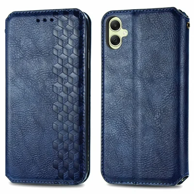 For Samsung Galaxy A06 4G PU Leather Case Rhombus Imprint Wallet Stand Phone Cover - Blue